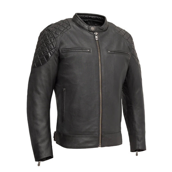 【グランジ】HighNeck GAL螺旋 Double Zip Jacket 黒 Grand Prix - Men's Leather Motorcycle Jacket – Biker's