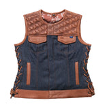 Blue Label Women's Club Style Leather/Denim Vest - Limited Edition