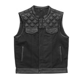 Hunt Club Motorcycle Leather Canvas Vest Black