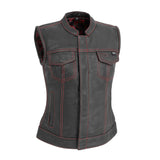 Jessica Women's Motorcycle Leather Vest - Black/Red - Limited Edition